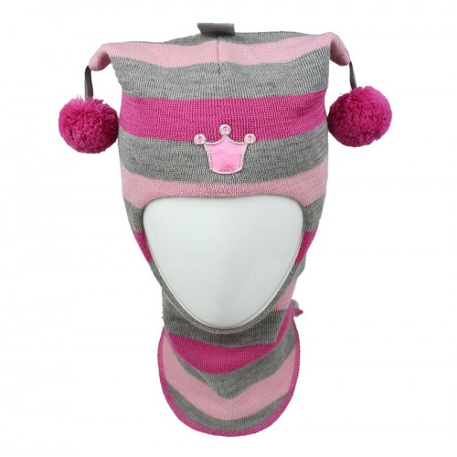 Зимний шлем Бизи "Принцесса" светло-серый меланж/розовый/флокс (полоска)